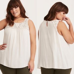 Torrid Macrame Yoke Gauze Tank Top Ivory 0X NW
